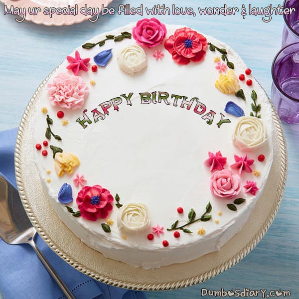 Multicolor Flowers Creamy Birthday Cake